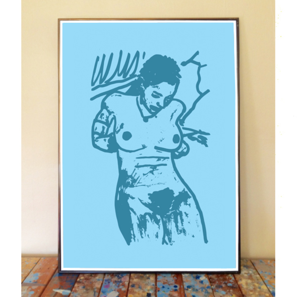 11x17 BLUE NUDE GIRL FINE ART PRINT WALL DECOR